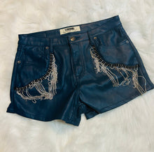 Load image into Gallery viewer, Rock 'n Roll Denim Blue Pleather Shorts