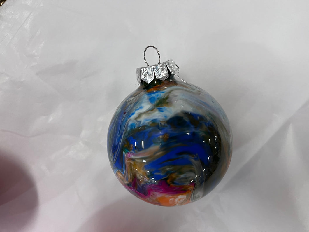 Hand-painted Glass Ornament - Multi-colored Blue, White, Red, Green