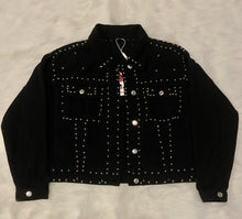 Load image into Gallery viewer, Black Studded Denim Jacket
