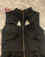 Load image into Gallery viewer, Black High-Neck Cutout Peplum Top with Gold Zip
