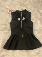Load image into Gallery viewer, Black High-Neck Cutout Peplum Top with Gold Zip
