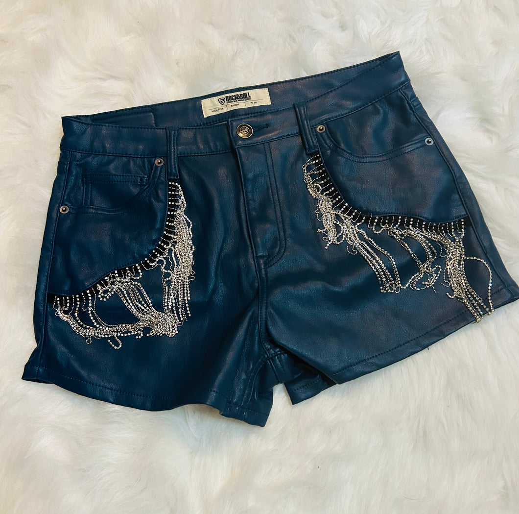 Rock 'n Roll Denim Blue Pleather Shorts
