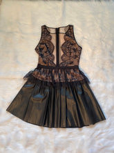Load image into Gallery viewer, BCBGMAXAZRIA Black and Nude Flower Lace Peplum Cocktail Dress
